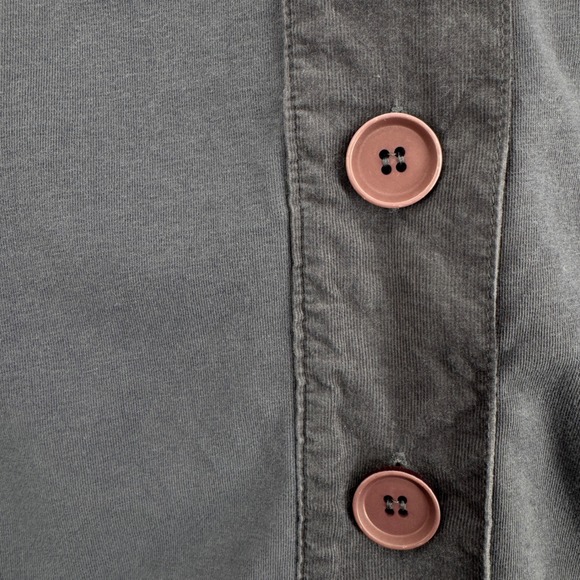 Hot Cotton Button Front Hooded Shacket Women's Size S Gray Lagenlook Tunic Boho - Picture 2 of 9